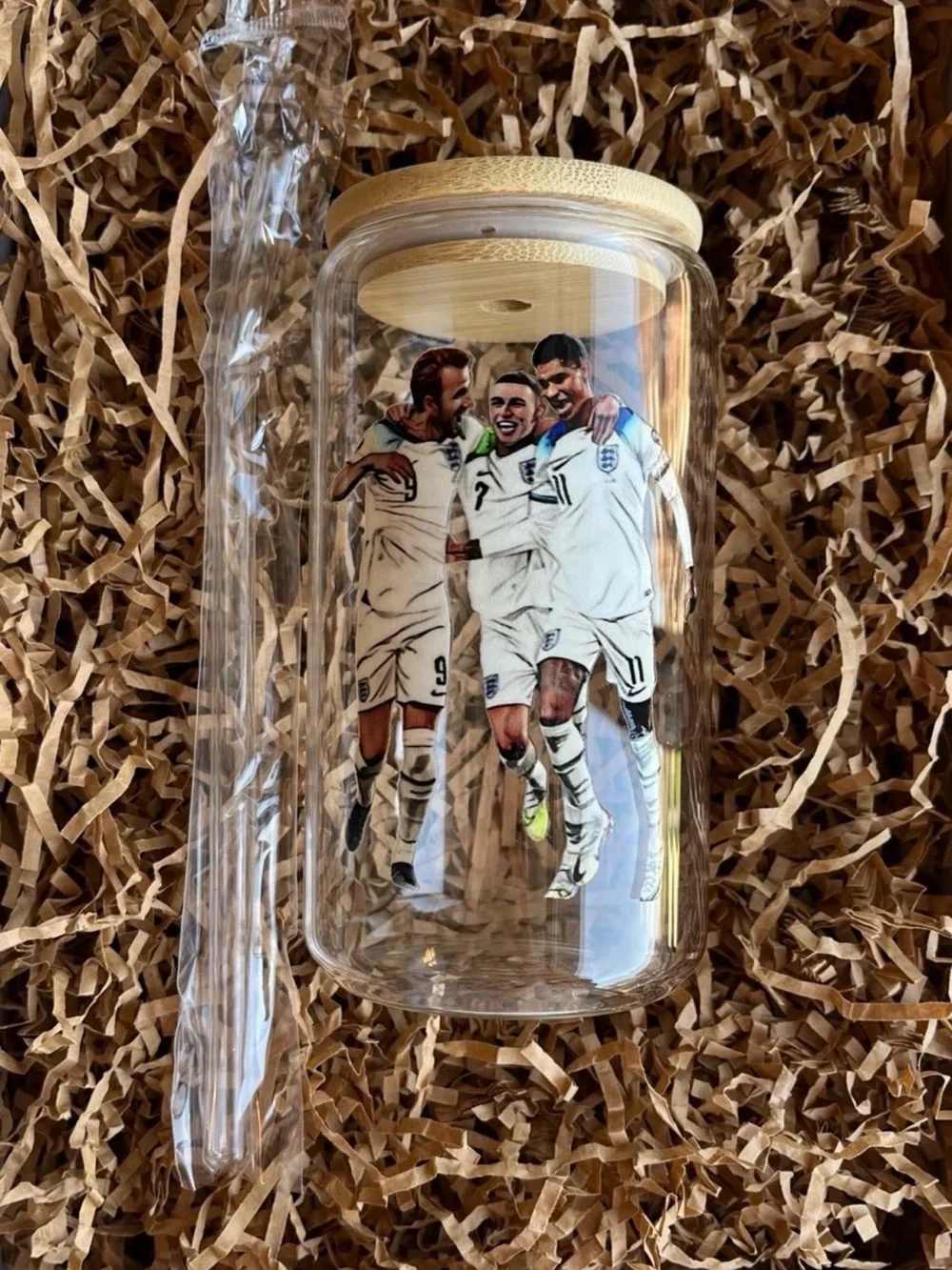 England National Team Soccer Football Kane Rashford Foden Clear 16oz Glass Cup